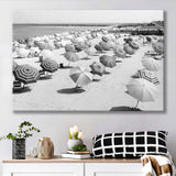 Beach Umbrellas Black And White Print, Vintage Beach Style Canvas Prints Wall Art Home Decor