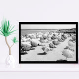 Beach Umbrellas Black And White Print, Vintage Beach Style Framed Art Prints, Wall Art,Home Decor,Framed Picture