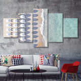 Beach With Umbrellas Painting Beach Fashion Interior 5 Piece Canvas Prints Wall Art Decor - Painting Canvas, Multi Panels