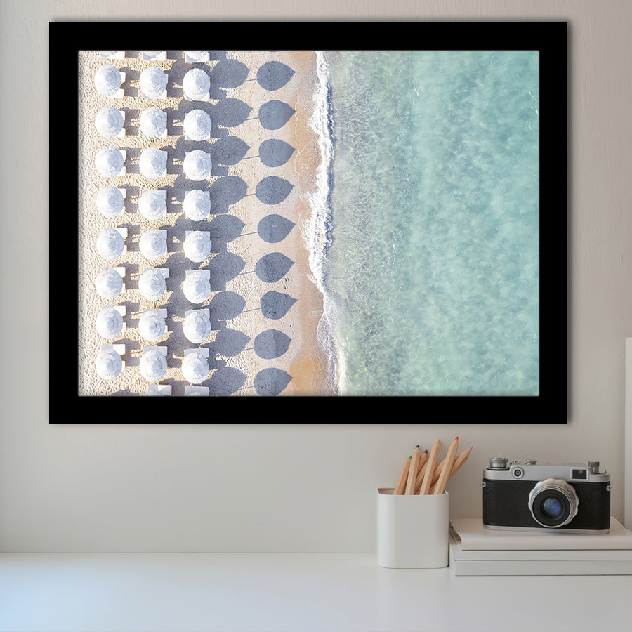 Beach With Umbrellas Painting Beach Fashion Interior Framed Art Prints Wall Decor - Painting Prints, Framed Picture, Home Decor