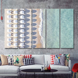 Beach With Umbrellas Painting Beach Fashion Interior 5 Piece B Canvas Prints Wall Art Decor - Painting Canvas, Multi Panels