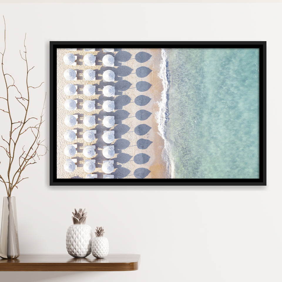 Beach With Umbrellas Painting Beach Fashion Interior Framed Canvas Prints Wall Art Decor - Paiting Canvas, Art Prints, Floating Frame