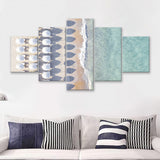 Beach With Umbrellas Painting Beach Fashion Interior 5 Piece Canvas Prints Wall Art Decor - Painting Canvas, Multi Panels