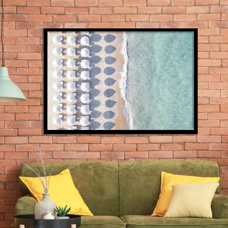 Beach With Umbrellas Painting Beach Fashion Interior Framed Art Prints Wall Decor - Painting Prints, Framed Picture, Home Decor