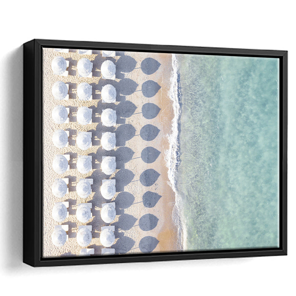 Beach With Umbrellas Painting Beach Fashion Interior Framed Canvas Prints Wall Art Decor - Paiting Canvas, Art Prints, Floating Frame