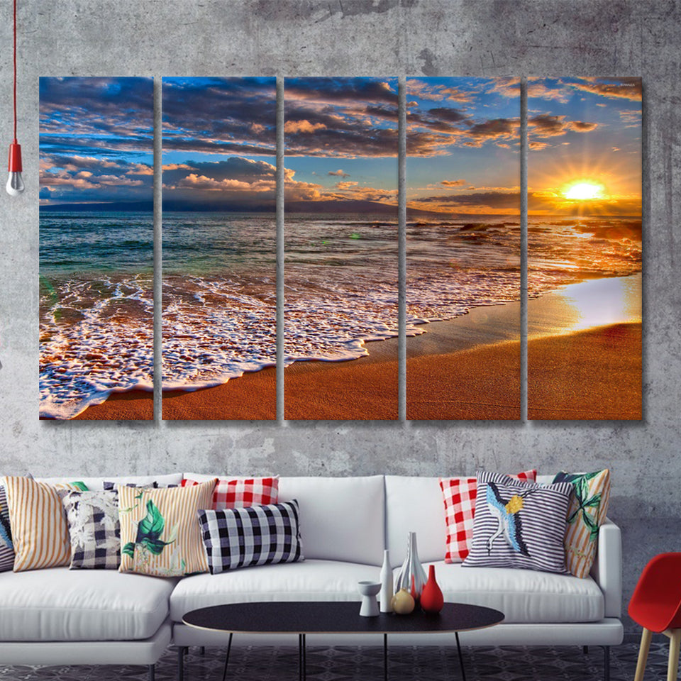 Beach Sunlight 5 Pieces B Canvas Prints Wall Art - Painting Canvas, Multi Panel, Wall Decor, Canvas Art