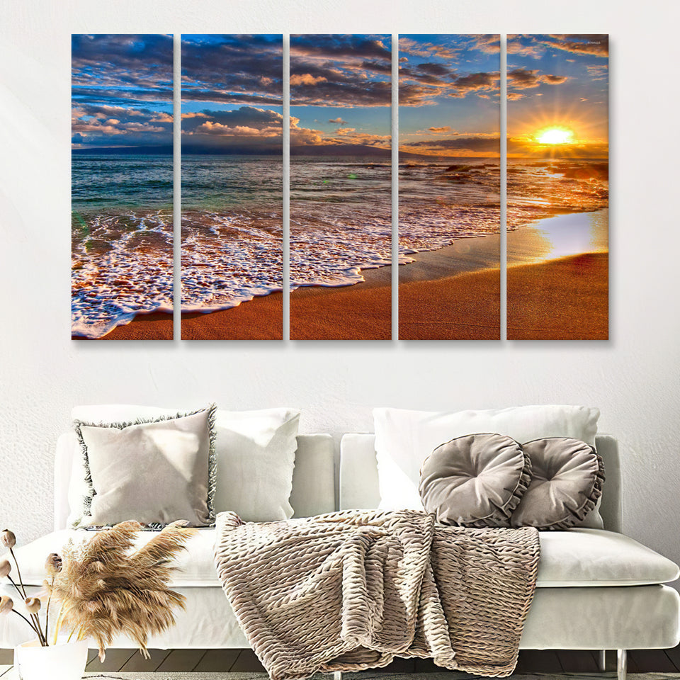 Beach Sunlight 5 Pieces B Canvas Prints Wall Art - Painting Canvas, Multi Panel, Wall Decor, Canvas Art