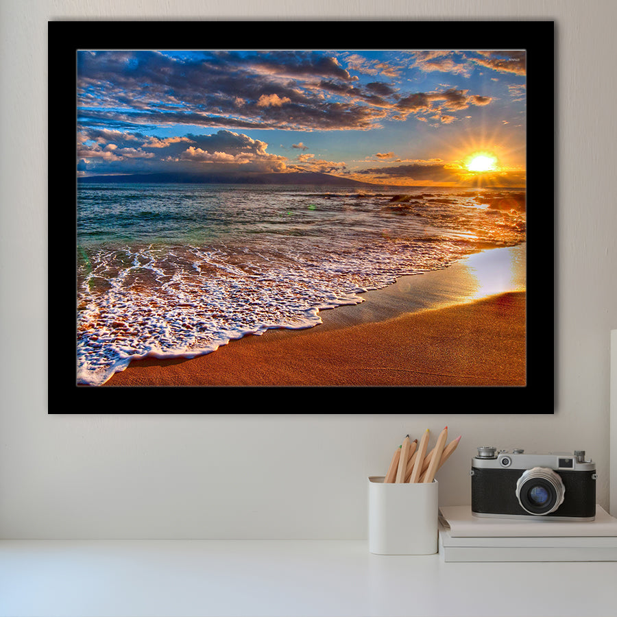 Beach Sunlight Framed Art Prints Wall Decor - Painting Prints, Wall Art, Framed Picture, Black Frame