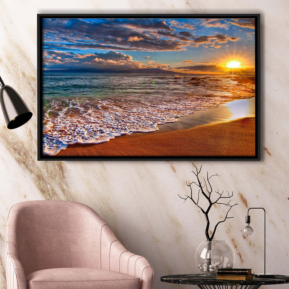 Beach Sunlight Framed Canvas Prints Wall Art - Painting Canvas, Wall Decor, Canvas Art, Floating Frame