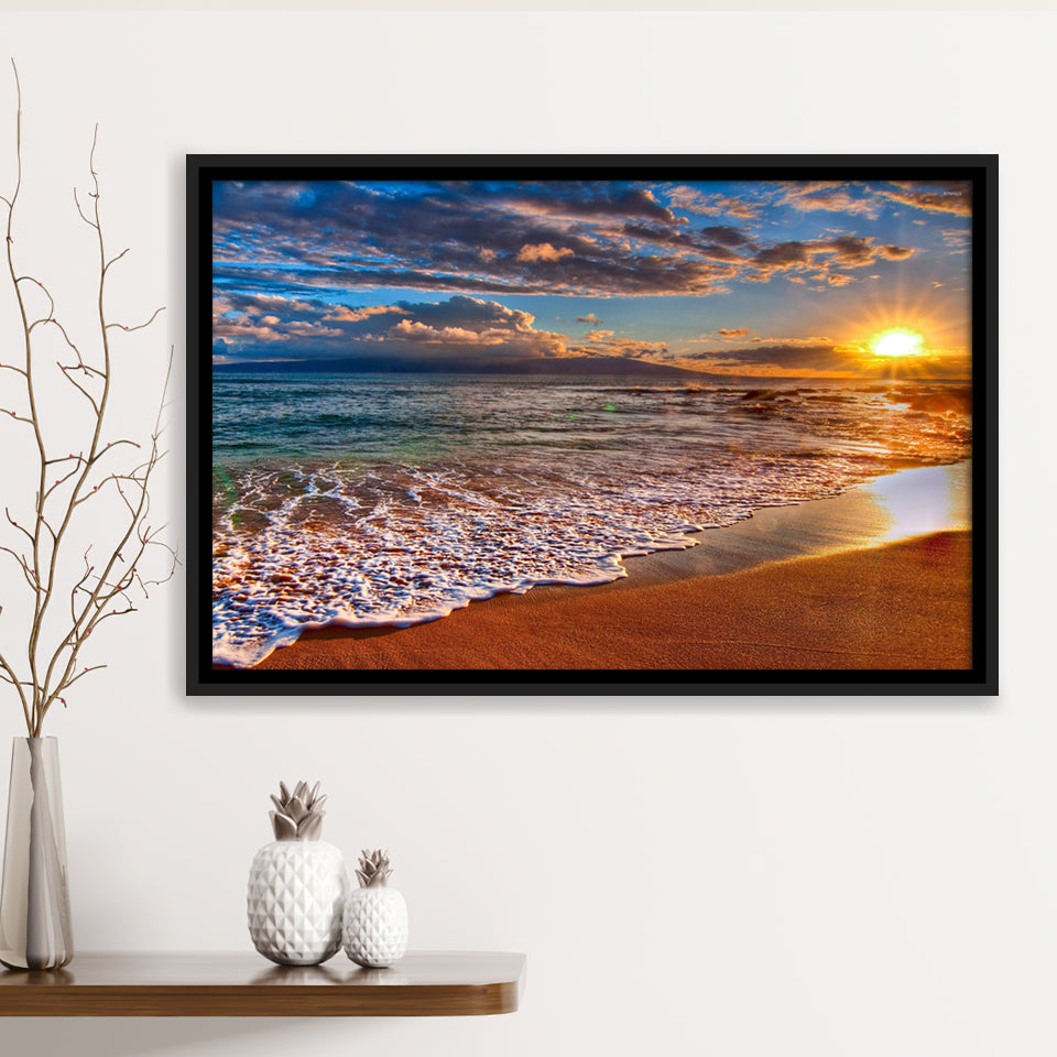 Beach Sunlight Framed Canvas Prints Wall Art - Painting Canvas, Wall Decor, Canvas Art, Floating Frame