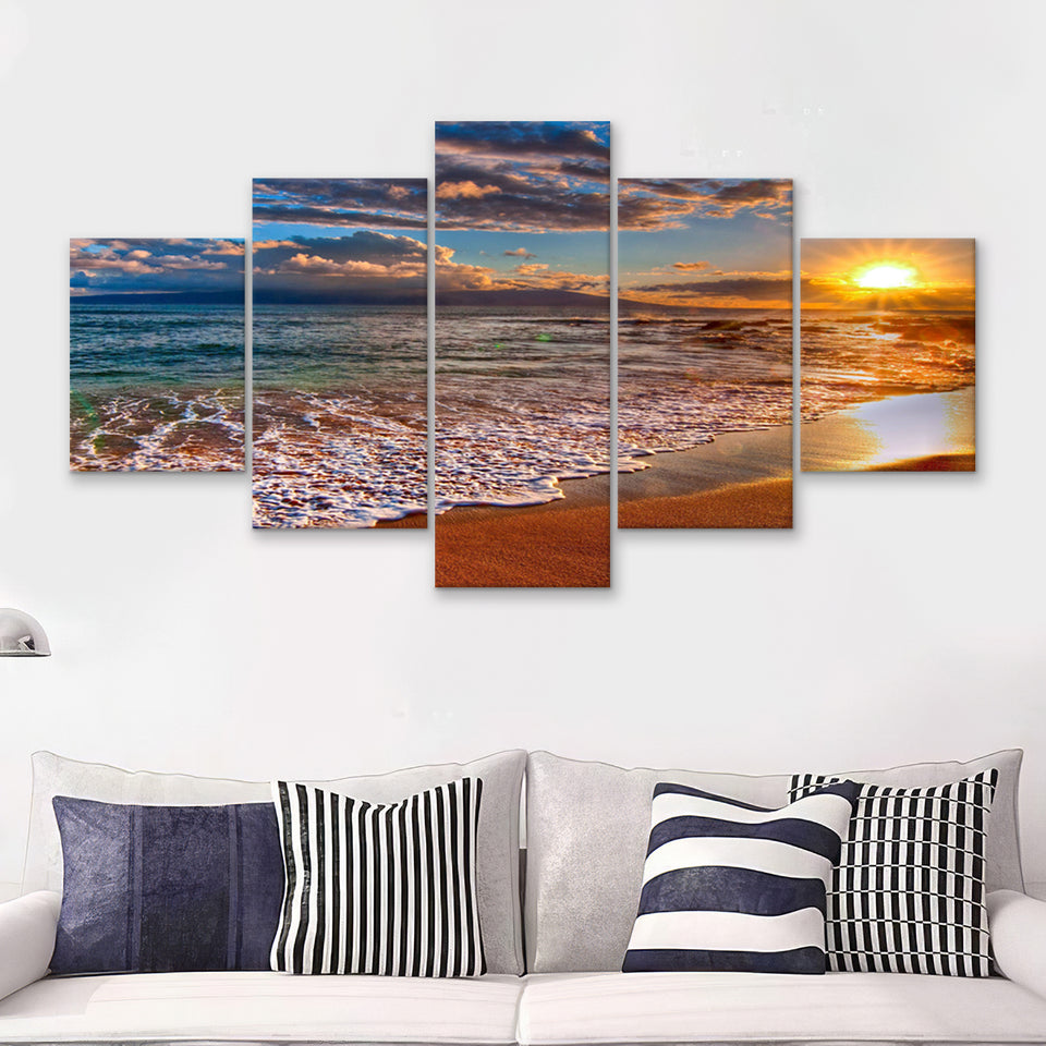 Beach Sunlight 5 Pieces Canvas Prints Wall Art - Painting Canvas, Multi Panel, Wall Decor, Canvas Art