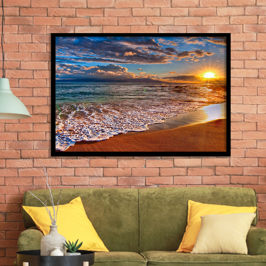 Beach Sunlight Framed Art Prints Wall Decor - Painting Prints, Wall Art, Framed Picture, Black Frame