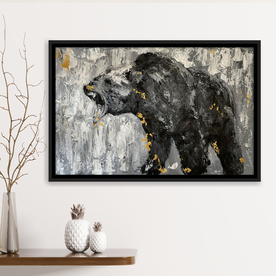 Bear Abstract Painting Framed Canvas Prints Wall Art - Painting Canvas, Floating Frame, Wall Decor