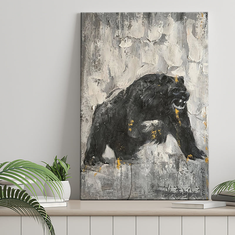 Bear Abstract Painting Black And White Canvas Prints Wall Art - Painting Canvas, Art Prints, Wall Decor