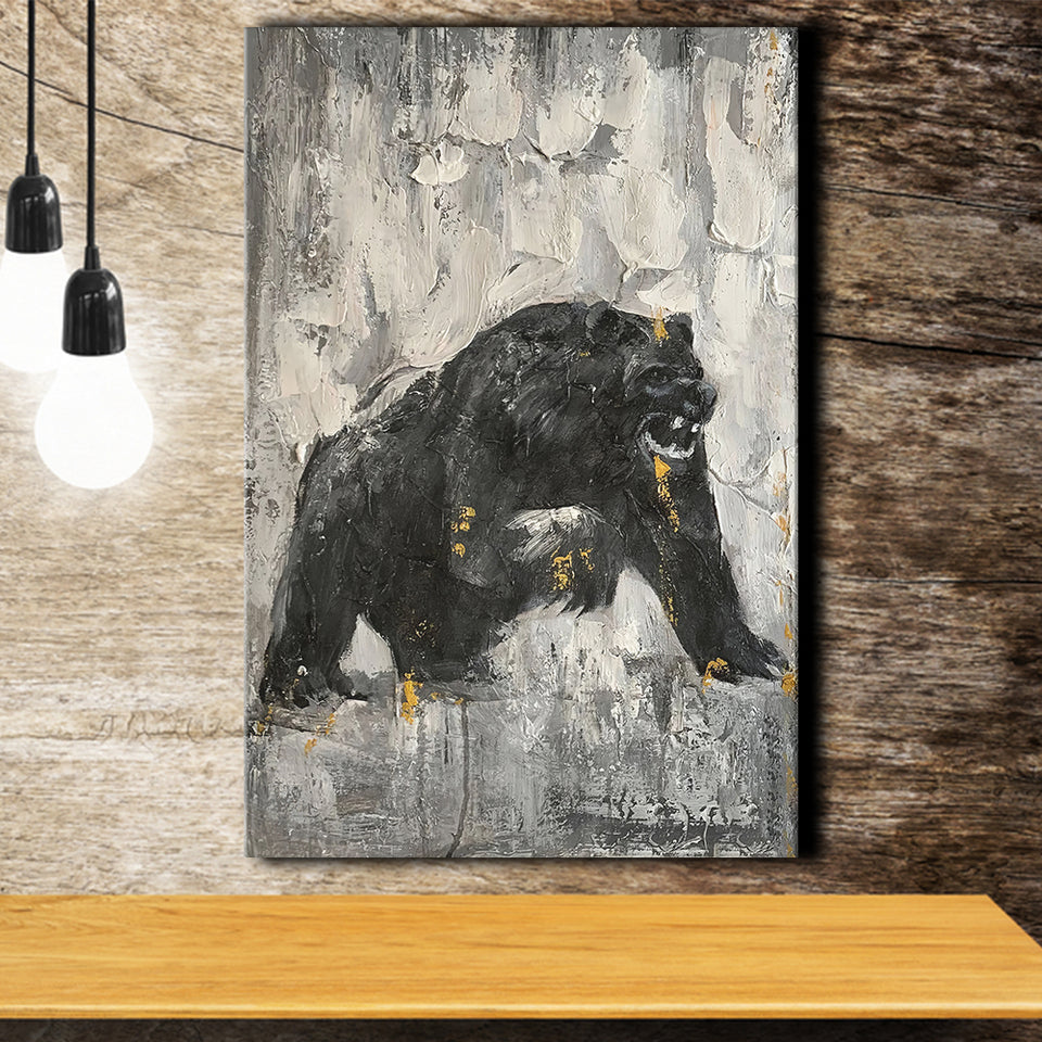 Bear Abstract Painting Black And White Canvas Prints Wall Art - Painting Canvas, Art Prints, Wall Decor