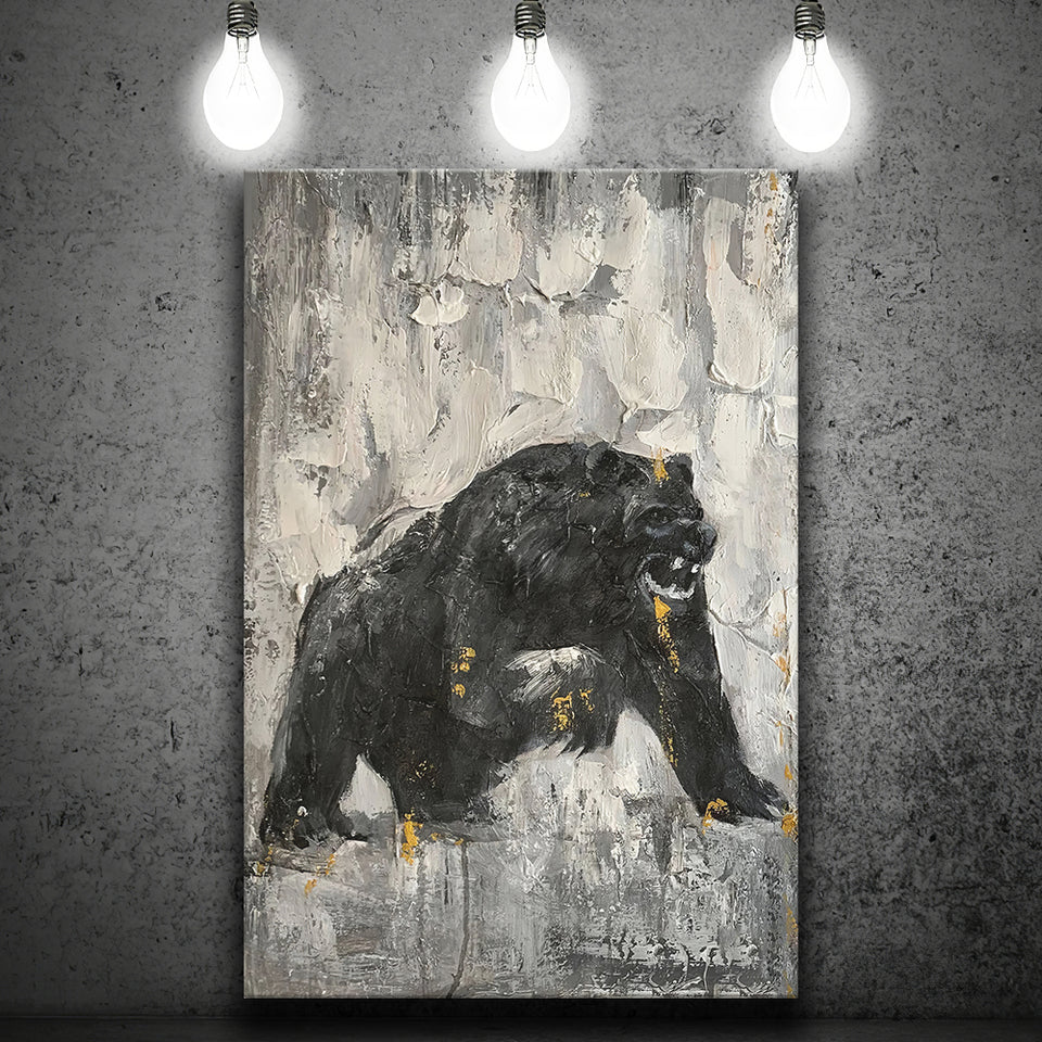 Bear Abstract Painting Black And White Canvas Prints Wall Art - Painting Canvas, Art Prints, Wall Decor