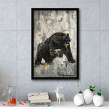 Bear Abstract Painting Black And White Framed Canvas Prints Wall Art - Painting Canvas, Floating Frame, Wall Decor