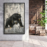 Bear Abstract Painting Black And White Framed Canvas Prints Wall Art - Painting Canvas, Floating Frame, Wall Decor