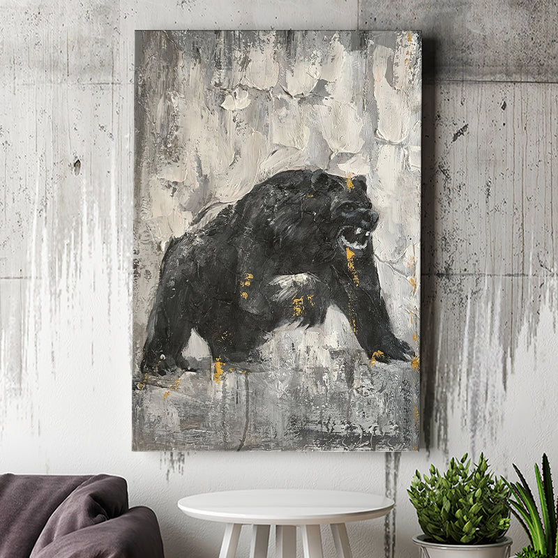 Bear Abstract Painting Black And White Canvas Prints Wall Art - Painting Canvas, Art Prints, Wall Decor