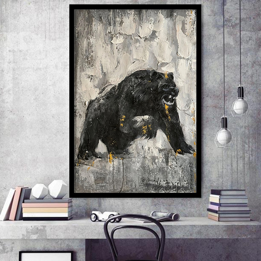 Bear Abstract Painting Black And White Framed Art Prints Wall Decor - Painting Prints, Wall Art, Framed Picture