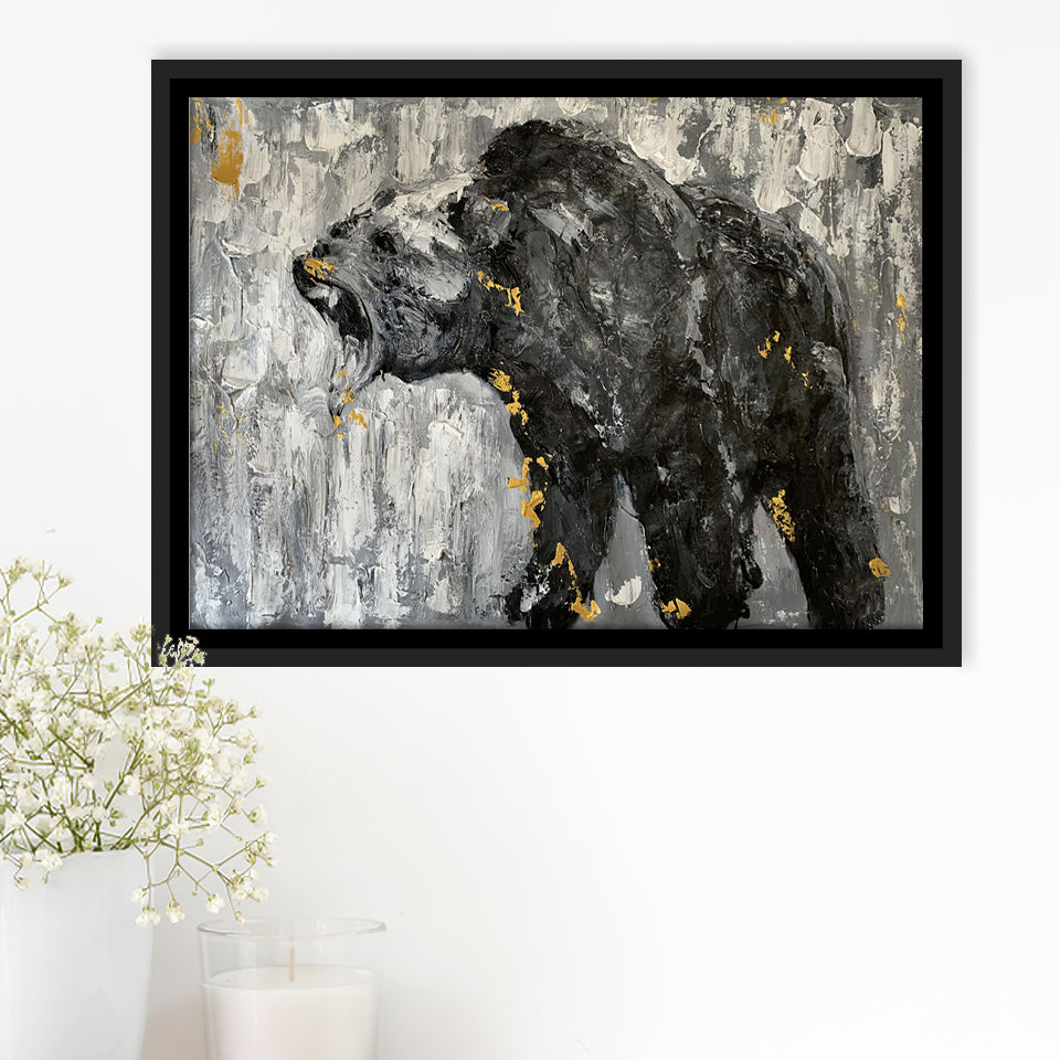 Bear Abstract Painting Framed Canvas Prints Wall Art - Painting Canvas, Floating Frame, Wall Decor
