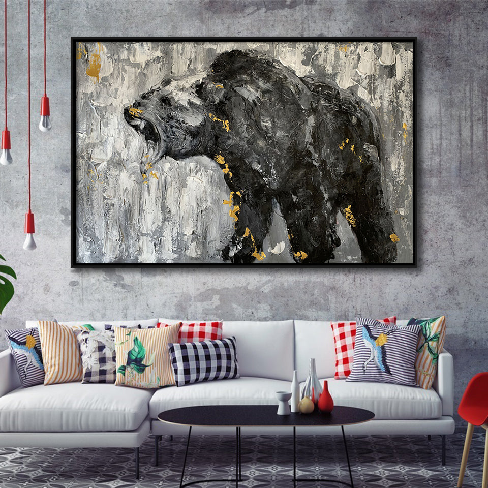 Bear Abstract Painting Framed Canvas Prints Wall Art - Painting Canvas, Floating Frame, Wall Decor