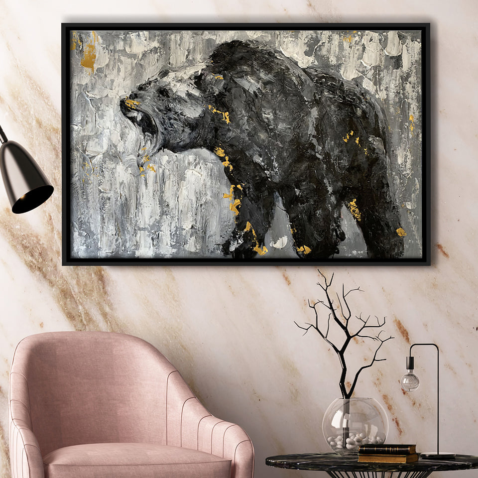 Bear Abstract Painting Framed Canvas Prints Wall Art - Painting Canvas, Floating Frame, Wall Decor