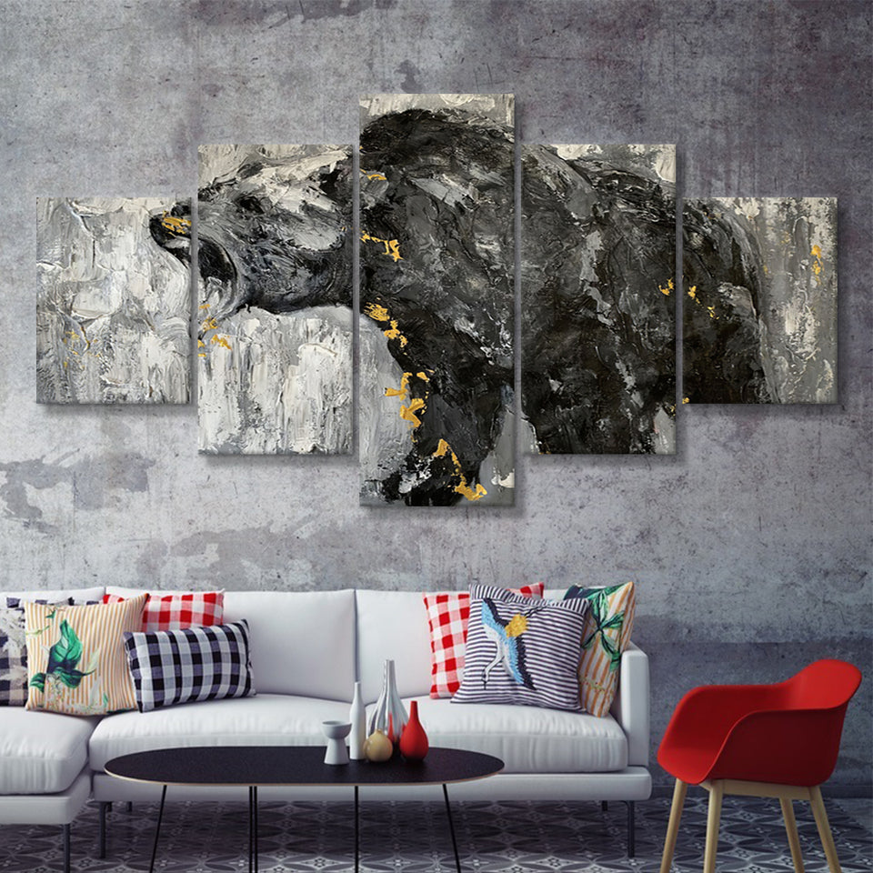 Bear Abstract Painting 5 Pieces Canvas Prints Wall Art - Painting Canvas, Multi Panel