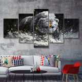 Bear Painting On Canvas Abstract 5 Pieces Canvas Prints Wall Art - Painting Canvas, Multi Panel