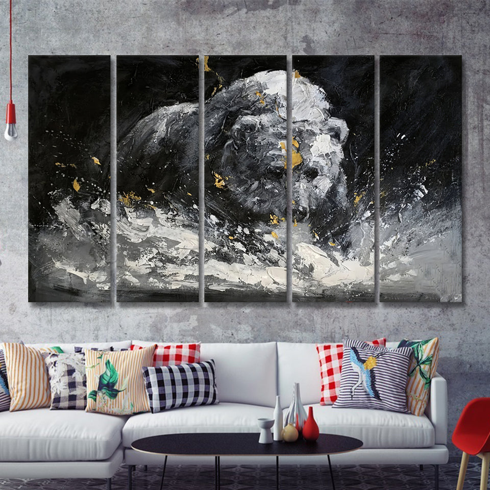 Bear Painting On Canvas Abstract 5 Pieces B Canvas Prints Wall Art - Painting Canvas, Multi Panel