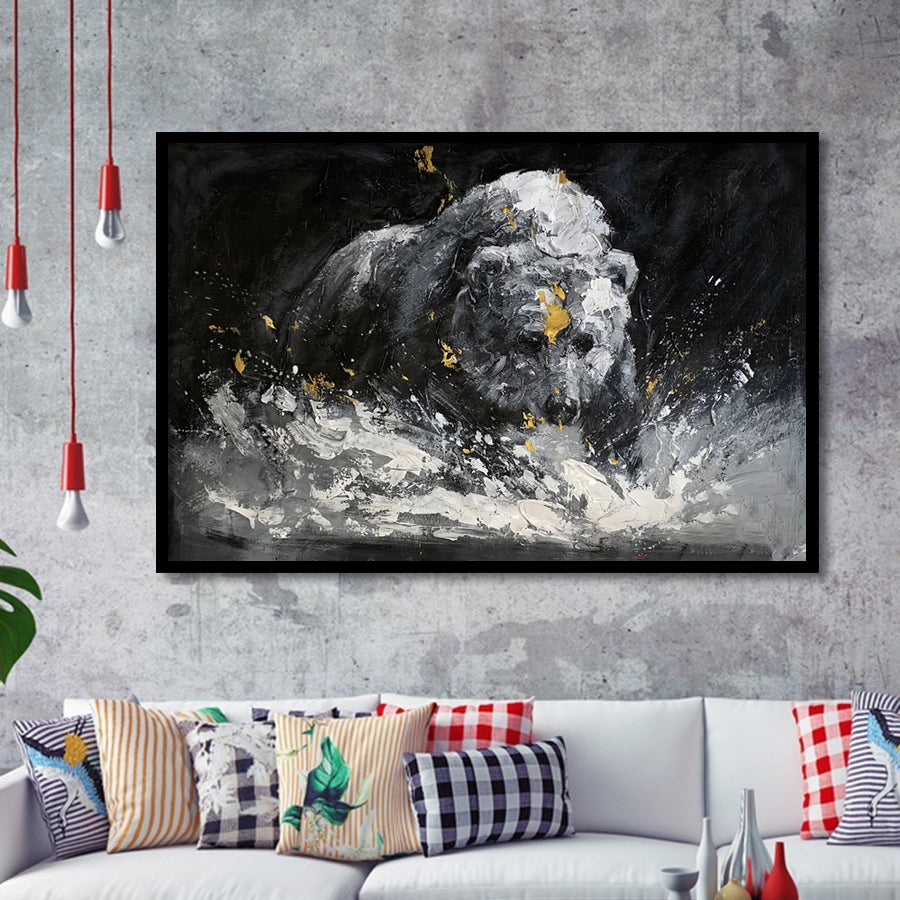 Bear Painting On Canvas Abstract Framed Art Prints Wall Art Decor - Painting Prints, Framed Picture