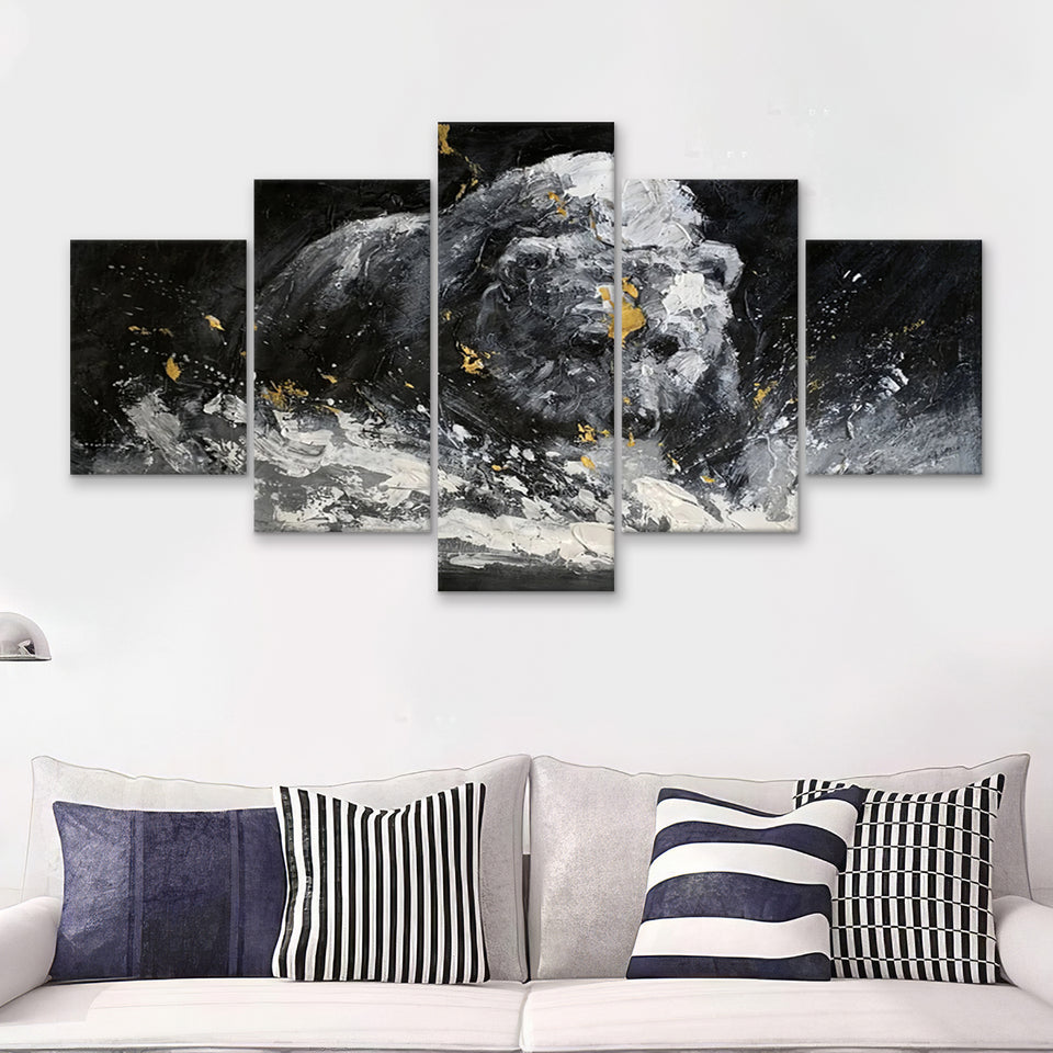 Bear Painting On Canvas Abstract 5 Pieces Canvas Prints Wall Art - Painting Canvas, Multi Panel