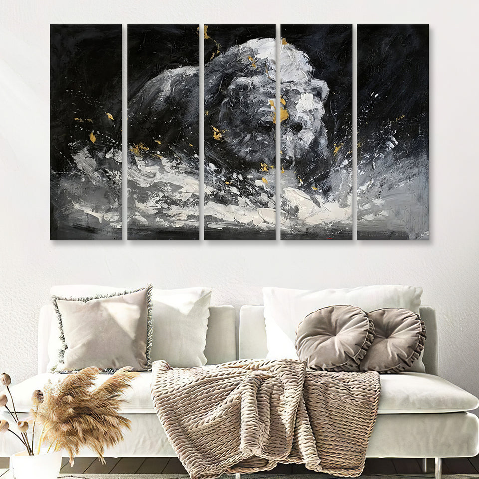 Bear Painting On Canvas Abstract 5 Pieces B Canvas Prints Wall Art - Painting Canvas, Multi Panel