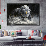 Bear Painting On Canvas Abstract Framed Canvas Prints Wall Art - Painting Canvas, Floating Frame, Wall Decor
