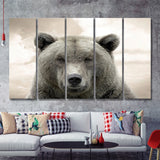 Bear Portrait 5 Pieces B Canvas Prints Wall Art - Painting Canvas, Multi Panel