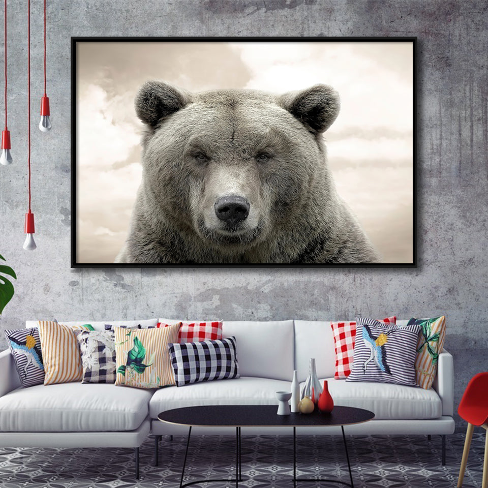 Bear Portrait Framed Canvas Prints Wall Art - Painting Canvas, Floating Frame, Wall Decor