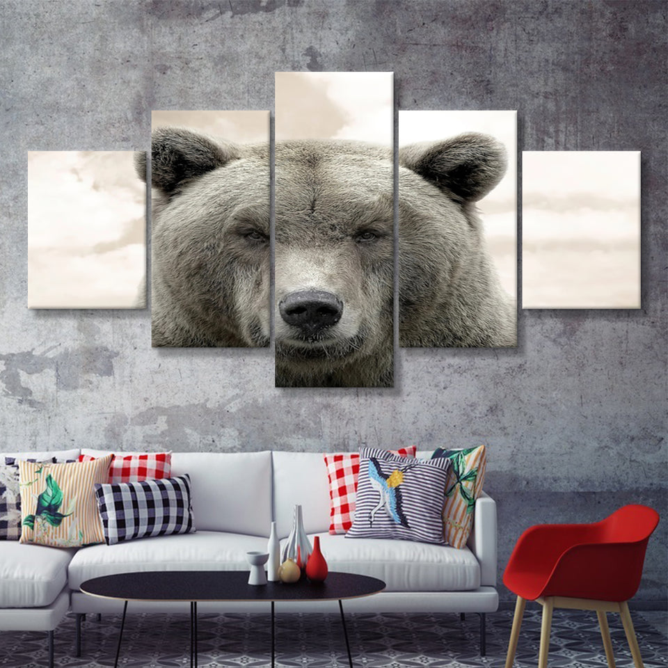 Bear Portrait 5 Pieces Canvas Prints Wall Art - Painting Canvas, Multi Panel