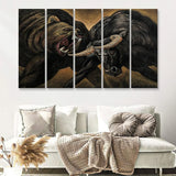 Bear And Bull Stock Market Artwork Office Decor 5 Pieces B Canvas Prints Wall Art - Painting Canvas, Multi Panels, Wall Decor