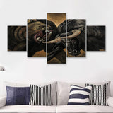 Bear And Bull Stock Market Artwork Office Decor 5 Pieces Canvas Prints Wall Art - Painting Canvas, Multi Panels, Wall Decor