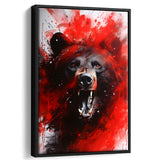 Bear Portrait Red And Black Framed Canvas Prints Wall Art Home Decor, Painting Canvas, Floating Frame