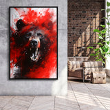 Bear Portrait Red And Black Framed Canvas Prints Wall Art Home Decor, Painting Canvas, Floating Frame