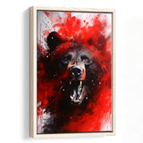 Bear Portrait Red And Black Framed Canvas Prints Wall Art Home Decor, Painting Canvas, Floating Frame