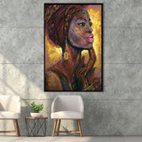 Beautiful African Woman Portrait Oil Painting Framed Canvas Prints Wall Art Home Decor, Floating Frame