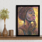 Beautiful African Woman Portrait Oil Painting Framed Canvas Prints Wall Art Home Decor, Floating Frame