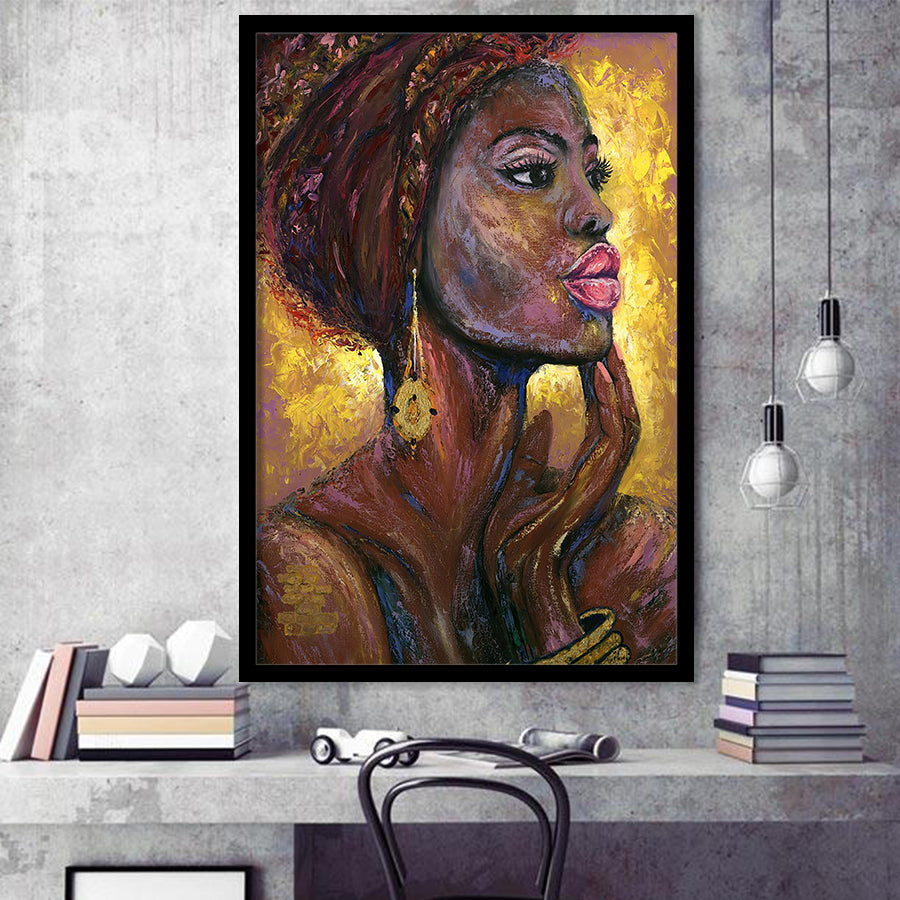 Beautiful African Woman Portrait Oil Painting Framed Art Print Wall Art Decor,Framed Picture