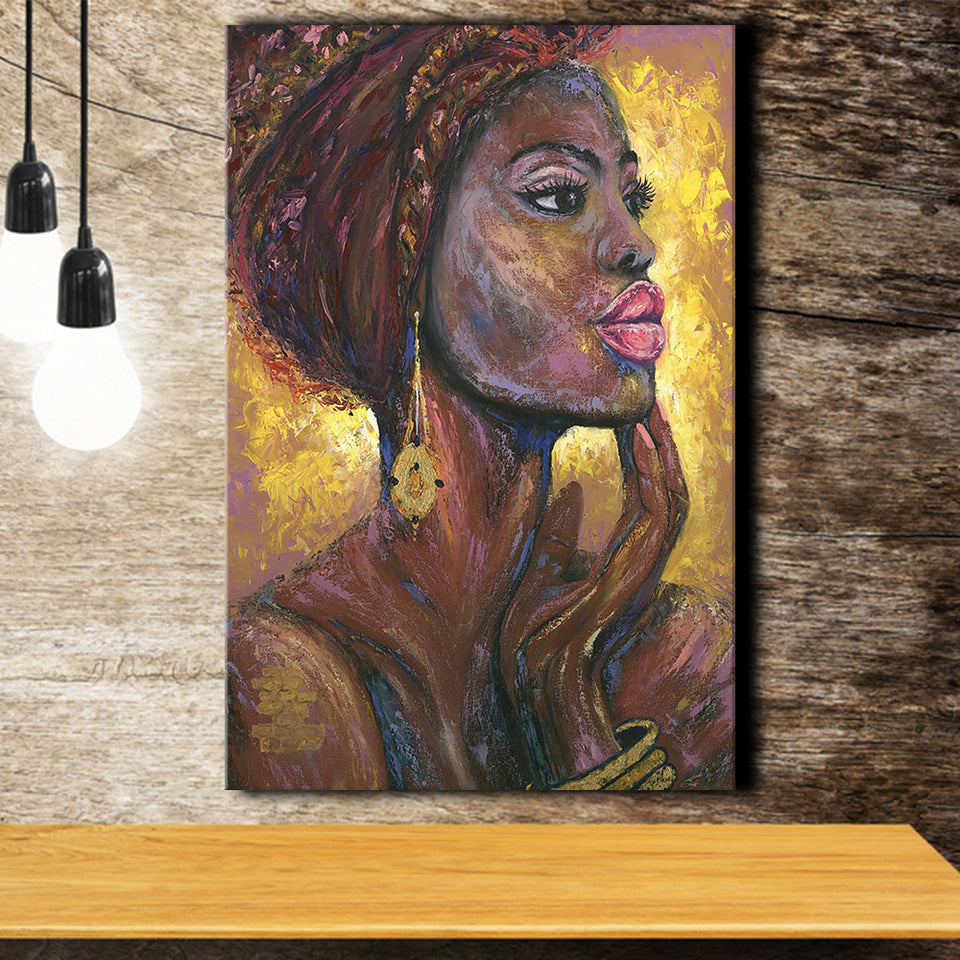 Beautiful African Woman Portrait Oil Painting Canvas Prints Wall Art Home Decor