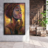 Beautiful African Woman Portrait Oil Painting Framed Canvas Prints Wall Art Home Decor, Floating Frame
