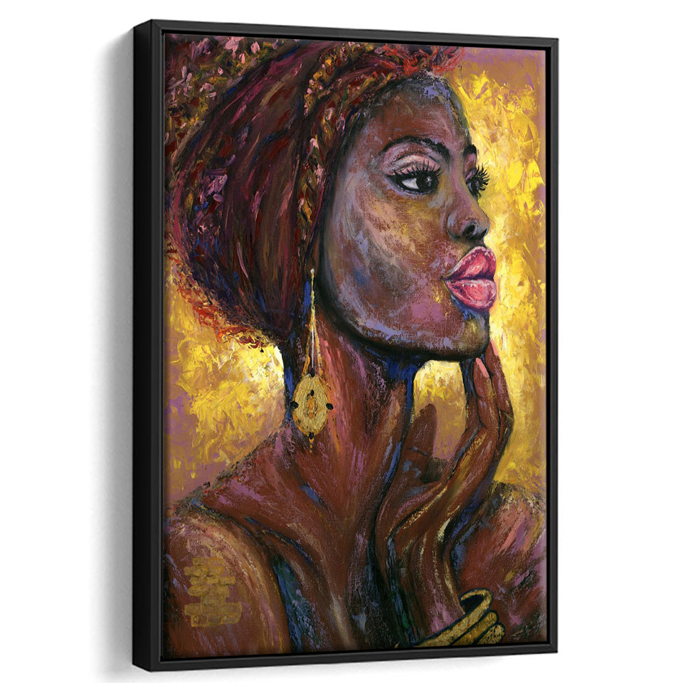 Beautiful African Woman Portrait Oil Painting Framed Canvas Prints Wall Art Home Decor, Floating Frame