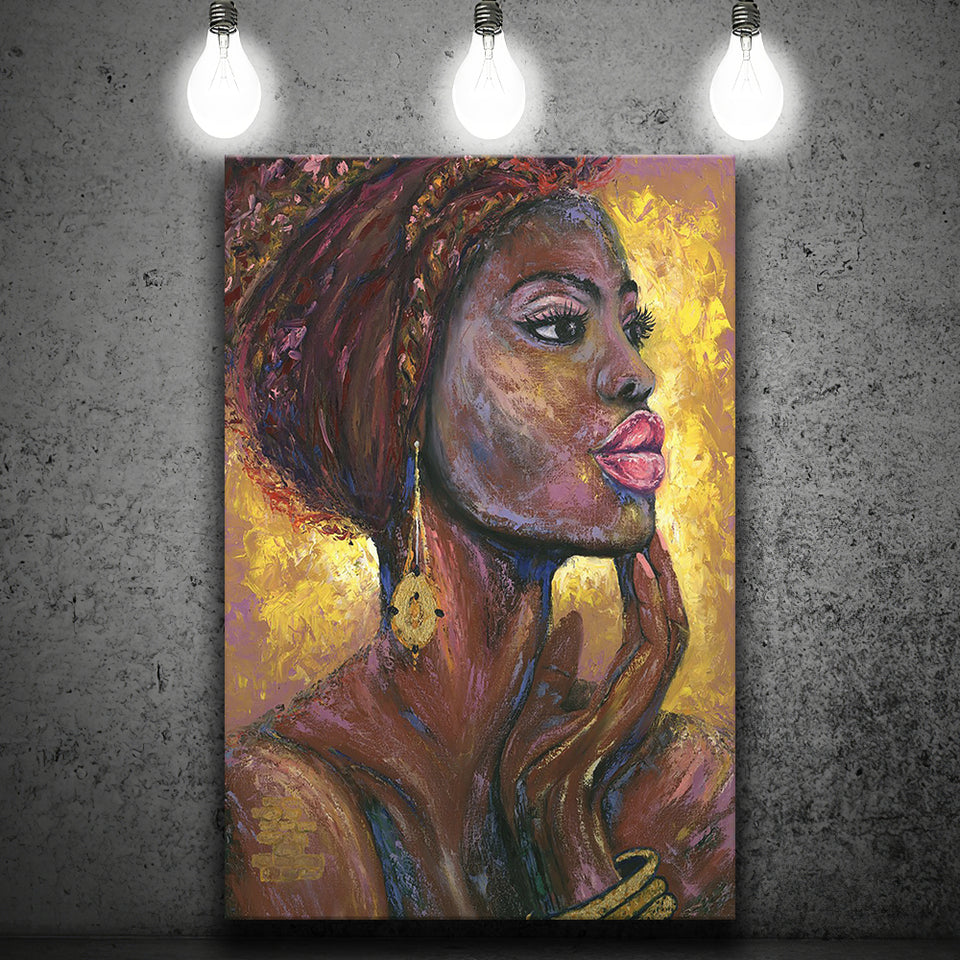 Beautiful African Woman Portrait Oil Painting Canvas Prints Wall Art Home Decor