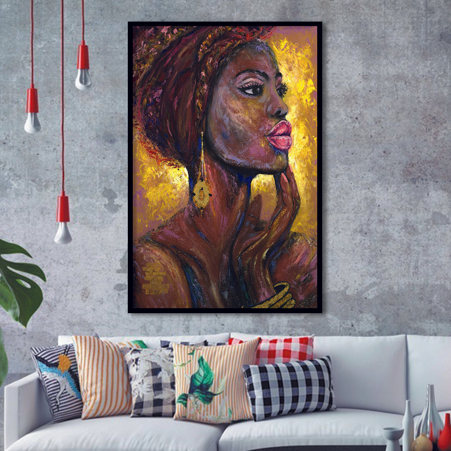 Beautiful African Woman Portrait Oil Painting Framed Art Print Wall Art Decor,Framed Picture